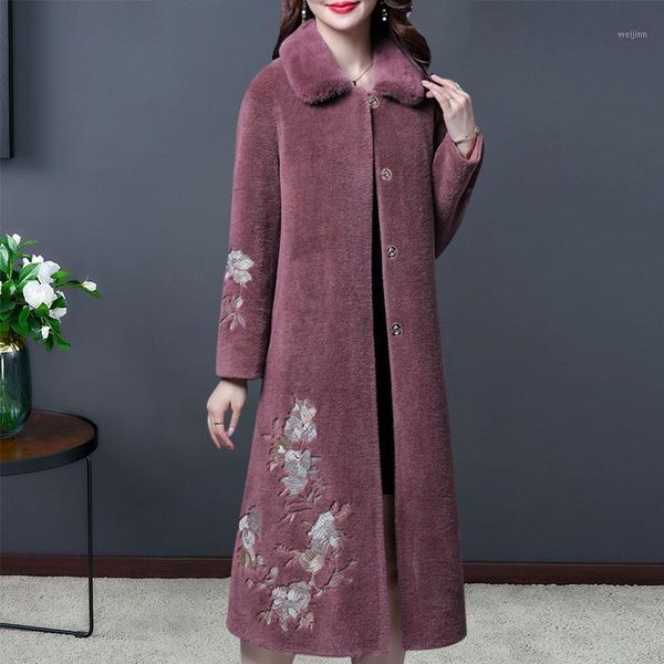 

winter fall women female beige green embroidery faux lamb fur loose coat , overcoat for woman , womens purplethick coats1, Black