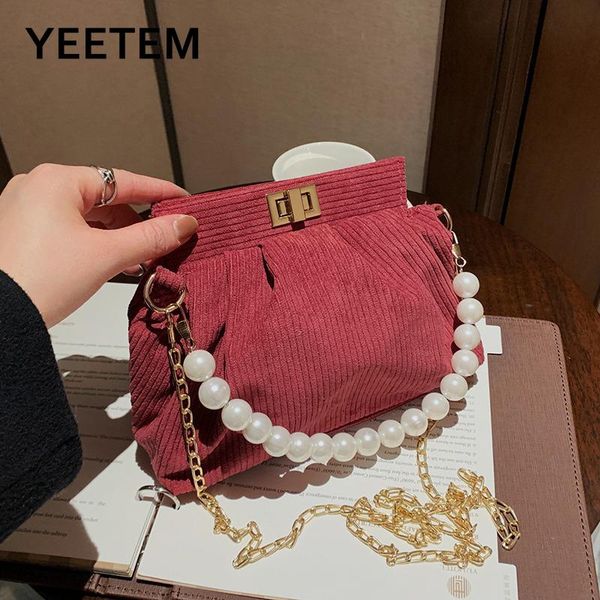 

shoulder bags women's handbag corduroy fashion all-match detachable pearl chain messenger bag purses luxury designer satchels