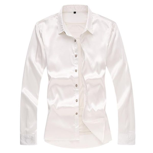 

men's casual shirts 8colors artificial silk shirt men fashion 2021 solid long sleeve plus size regular fit for 7xl, White;black
