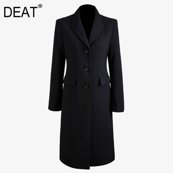 

deat 2020 autumn and winter new fashion solid color lapels in the long paragraph over the knee single-breasted jacket pb5081, Black