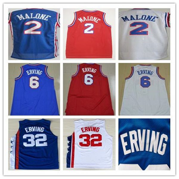 

2 moses malone 6 julius erving jersey blue red white 32 julius erving 13 wilt chamberlain stitched basketball jerseys, Black;red