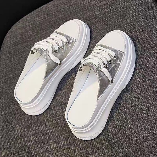 

slippers for women summer new korean version of no heel thick bottom pedal platform flats women's white shoes sneakers x1020, Black