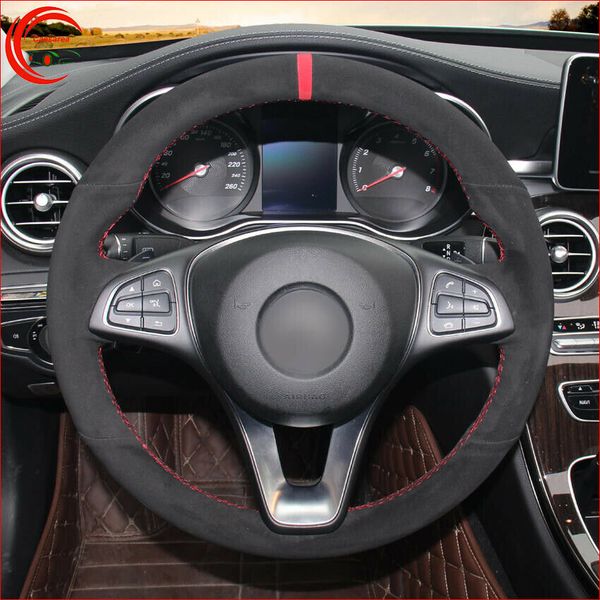 

black suede wrap car steering wheel cover for benz c180 c200 c260 c300 b200