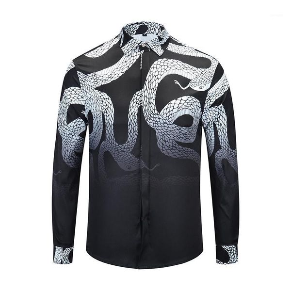 

full snake printing shirt men's roaring gold tiger shirts casual long sleeve comfortable men clothes dalmatian cotton t1, White;black