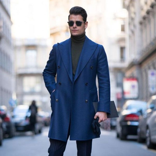 

men's wool & blends men's woolen coat, european and american catwalk models, autumn winter british classic slim blue youth mid-len, Black