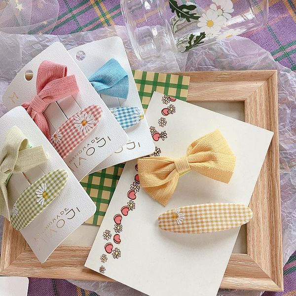 

hair accessories korea style girl clips college wind daisy flowers plaid stripes bow cute bb pins for children fashion accessories1, Slivery;white