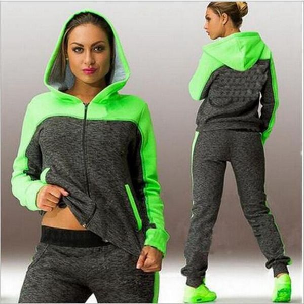 

s  l xl xxl xxxl xxxxl новый осенний трексуит женские толстовки 2 частей набор зеленый розовый толстовка с капюшоном длинные брюки отдыха, Gray
