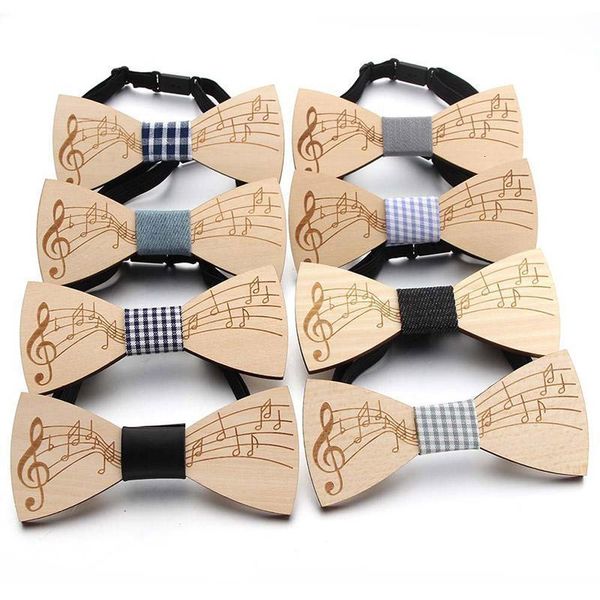 

gentleman men's note fashion handmade bowtie pattern butterfly party bow ties wooden unique tie for man, Black;gray