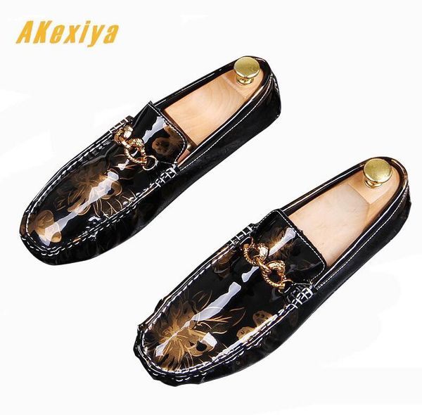

new men british shiny fashion print gommino flats dress shoes male wedding moccasins evening shoes sapato social masculino, Black