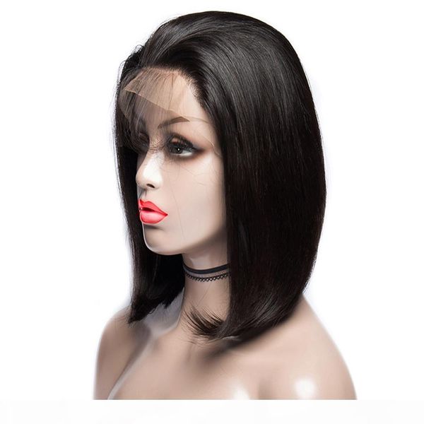 

full lace frontal wig short human hair wig straight hair pre plucked with baby hair 10"-14" inch remy brazilian bob wig, Black;brown