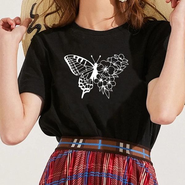 

monaich butterfly print women tshirts short sleeve oversized t shirt aesthetic o neck casual tshirt for women graphic tee, White