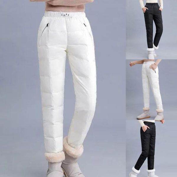 

winter women down pants plus size velvet trousers thickening slim thermal female warm trousers high waist straight cotton pant, Black;white