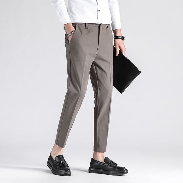 

2020 brand clothing men slim cotton business suit pants/male pure color leisure trousers plus size 28-38, Black