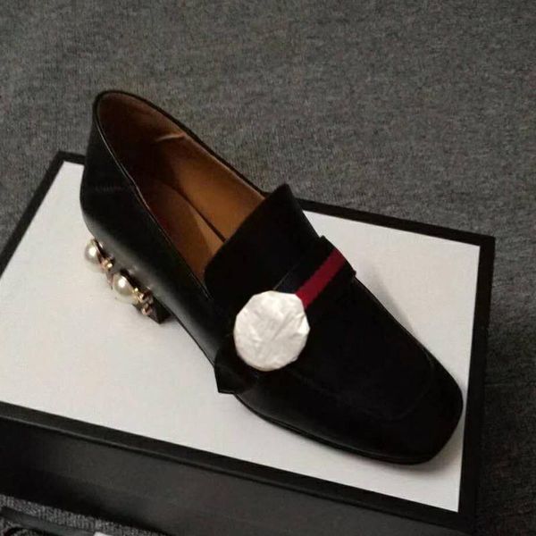 

women's dress shoes designer beaded fashion high heels women's thick bottom diamond spring and autumn women's shoes leather w, Black