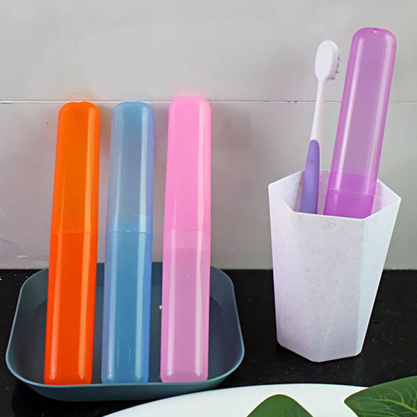 Caixa da escova de dentes de plástico da cor de doces Caminhada Caminhada Camping Camping Portátil Colorido Toothbrushes Suporte Capa