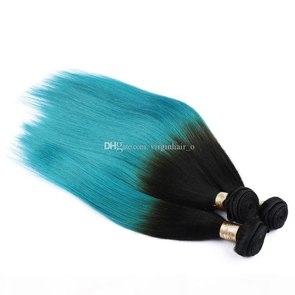 

1b green ombre hair extensions 9a two tone ombre peruvian human hair weave bundles 3 pcs lot teal ombre brazilian straight hair wefts, Black