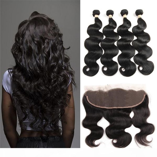 

hcdiva body wave with 13x4 lace frontal closure ear to ear lace frontal with bundles brazilian body wave bundles with frontal body wave, Black;brown