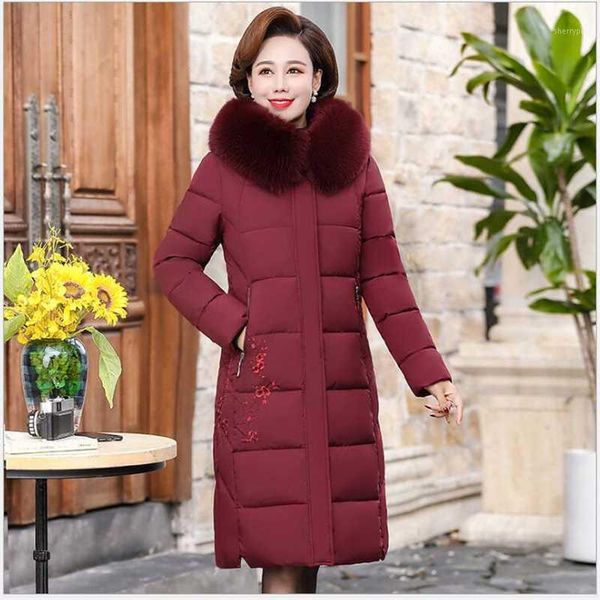 

new fashion x-long slim mom coat winter jacket women elegant hooded parka coat female middle aged plus size 5xl g7691, Black