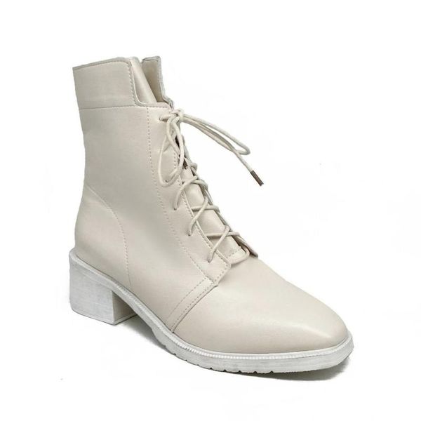 

women ankle boots 2021 fashion gothic shoes autumn women beige short lacec up black leather combat boots