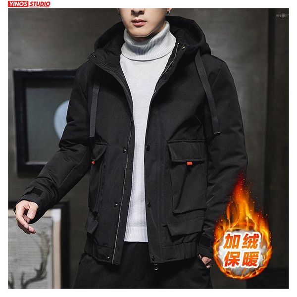 

dropshipping winter mens hooded warming coats atumen male thick outwear streetwear solid cargo pocket jacket1, Black;brown