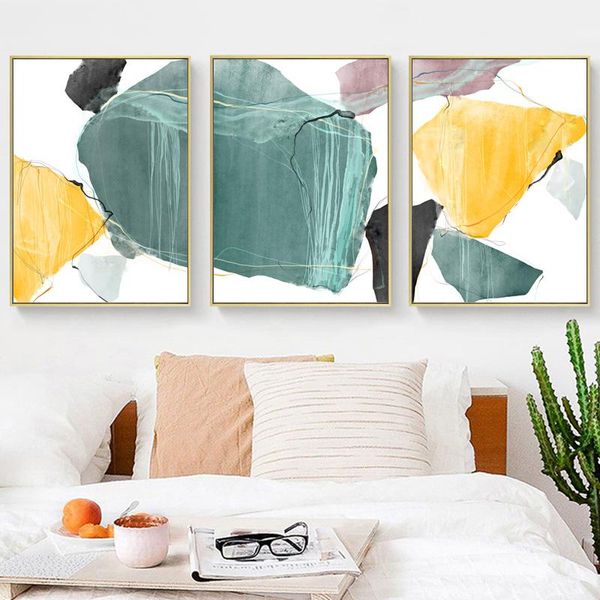 

paintings modern wall art canvas painting plants green picture print for living room large abstract gold spray home decor posters