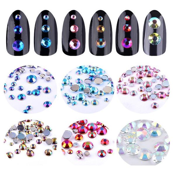

1 box mix colorful acrylic nail art glitter ab rhinestone diy 3d crystal nails decorations manicure tools acc jllzcu, Silver;gold