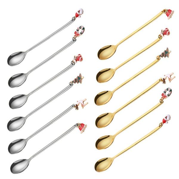 

6pcs stainless steel christmas coffee spoon ice cream soup sugar dessert teaspoons mixing stirrer q0109