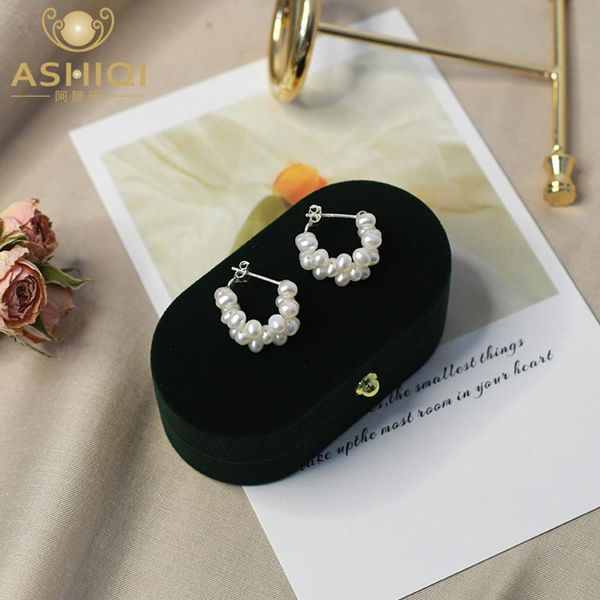 

stud ashiqi 925 sterling silver earrings natural freshwater pearl jewelry hand-woven for girls 2021, Golden;silver