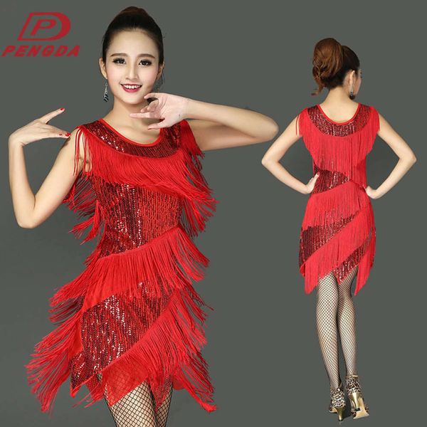 

drs new dance show costume sequin sling tassel latin practice skirt 2265, Black;gray
