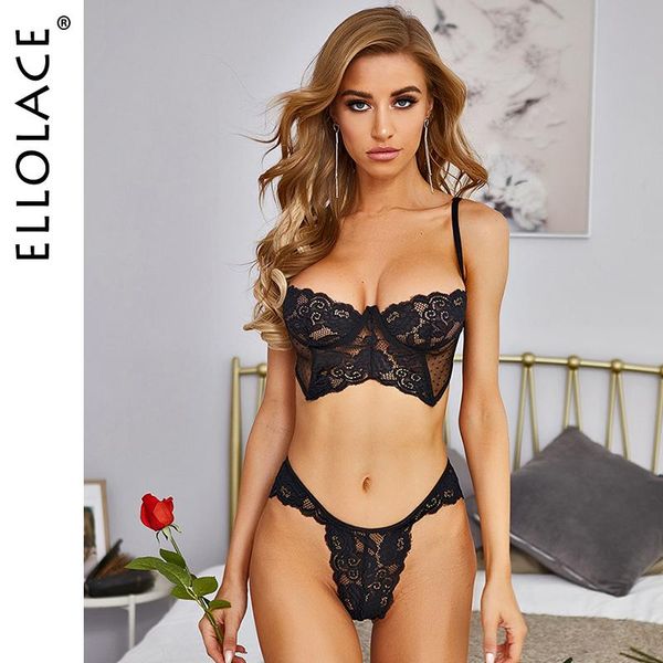 

ellolace lingerie set underwear women set lingeie women's panties see through erotic lingerie push up bra wholesale, Red;black