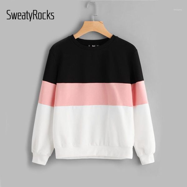

sweatyrocks active chic sweatshirts cut sew patchwork pullovers women color block crew neck fall casual women sweatshirts1, Black