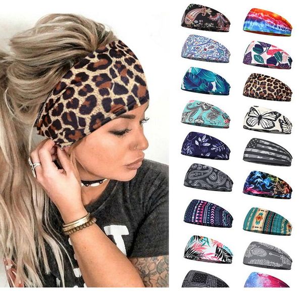 

women headpiece stretch 2020 turban hair accessories headwear run bandage print bands gym headbands running wide wmtamc, Black;brown