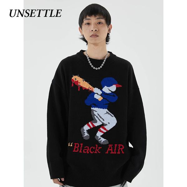 

2020 autumn/winter vintage men sweater baseball boy harajuku hip hop streetwear pullover oversized sweater women casual male top, White;black