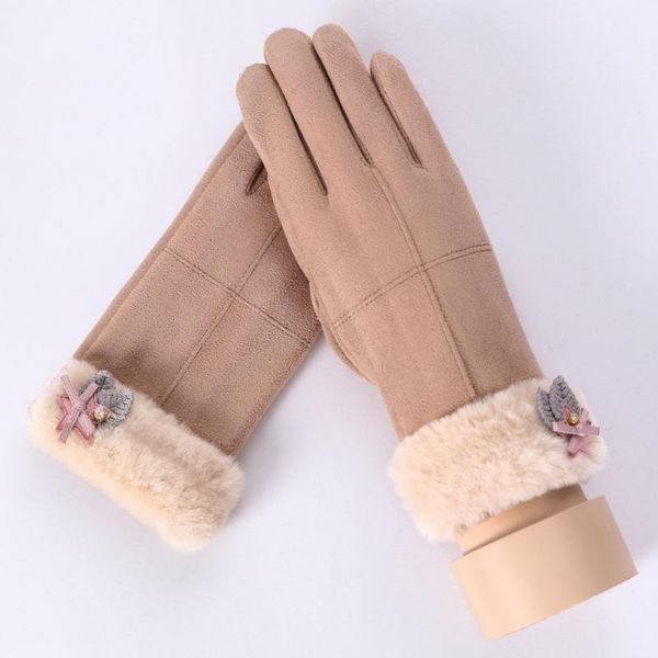 

five fingers gloves fashion women autumn winter cute furry warm mitts full finger mittens outdoor sport female screen luvas#501, Blue;gray