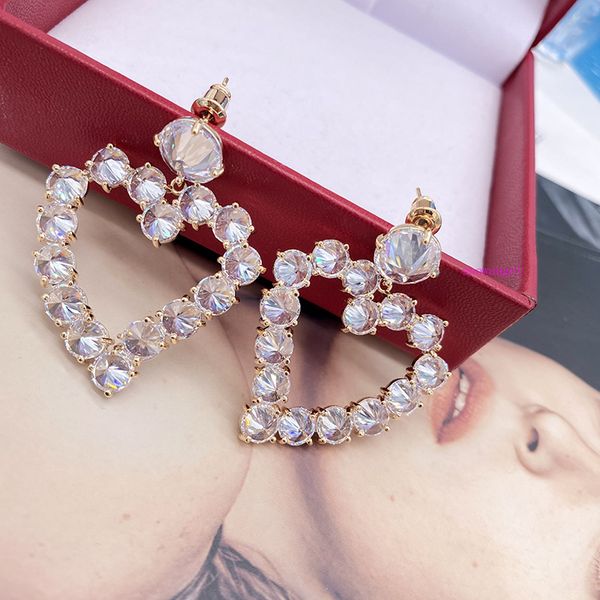 

merry christmas to you love big zircon exaggerated shiny earrings full of diamond tide high-level heart-shaped micro-set 925 silver needles