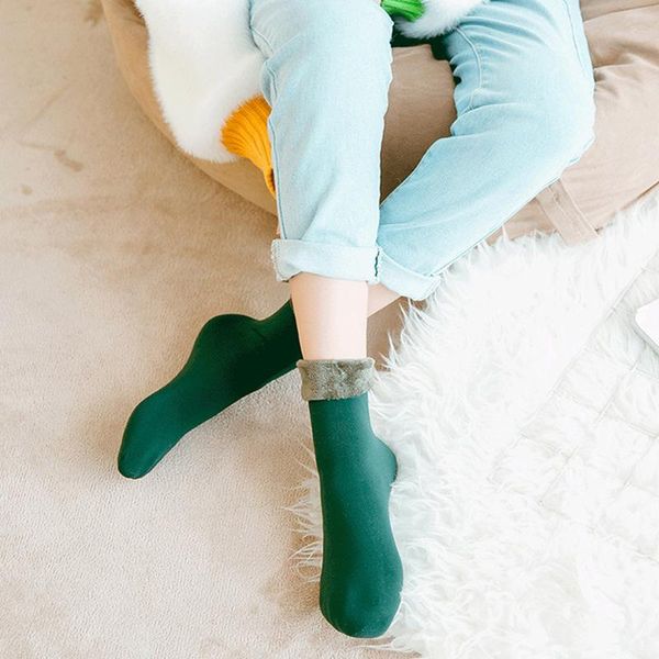 

3 pairs winter warmer women thicken thermal wool cashmere snow socks seamless velvet boots floor sleeping socks, Black;white