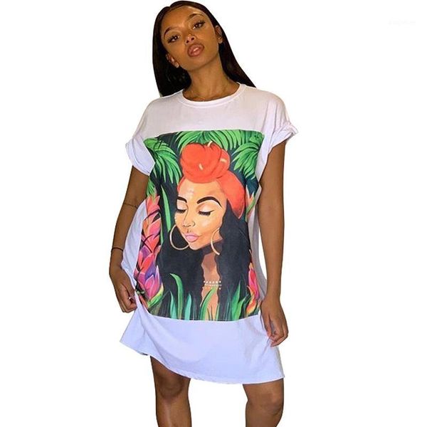 

oversized t shirt dress women short sleeve character print tunic mini streetwear dress autumn ladies loose short casual1, Black;gray