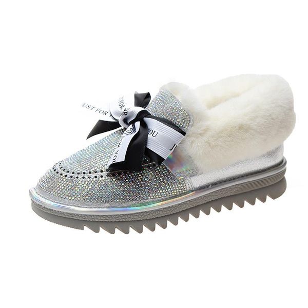 

leather fleece winter flat shoes woman warm snow boots ladies fur ankle boots plus size bee fashion moccasins footwear new, Black