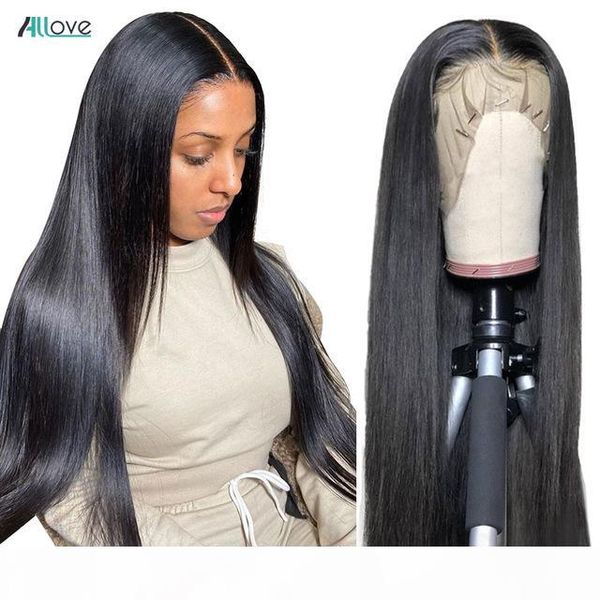 

allove 13*1 lace frontal wigs straight human hair lace front wigs kinky curly t lace part wig deep water body human hair wigs, Black;brown