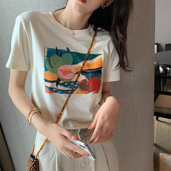 

summer t-shirts women printed casual o-neck short sleeve basic tee female clothing mx20b3136 kg-221, White