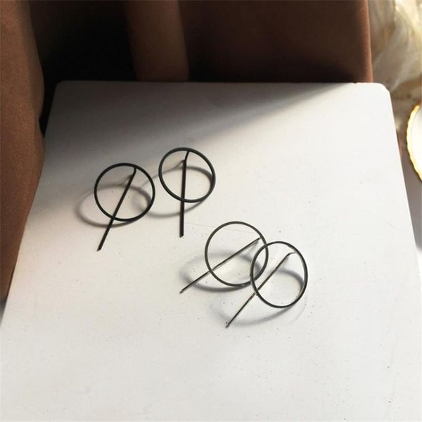 

stud round circle stick metal charm female earrings black silver color jewelry for women wedding party gift kpop korean, Golden;silver