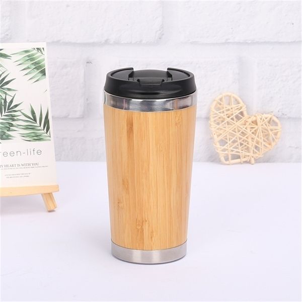 

2 styles bamboo vacuum tumblers 304 stainless steel inner 16oz water bottle car travel mugs cups reuseable for coffee cup a05