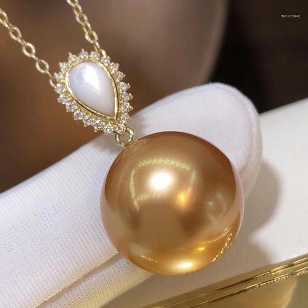 

lockets d614 pearl pendant fine jewelry solid 18k gold round 12-13mm nature sea water golden pearls pendants necklaces for women1, Silver