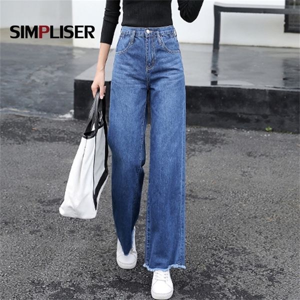 

women wide leg loose denim blue jeans pant 2021 female long trousers high waist chic female pants mom jeans korean style stretch 201223