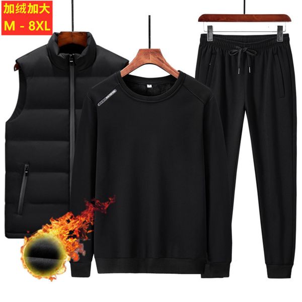 

three 2020 men's casual large waistcoat piece plush thickening plus autumn and winter outdoor sports suit, Gray