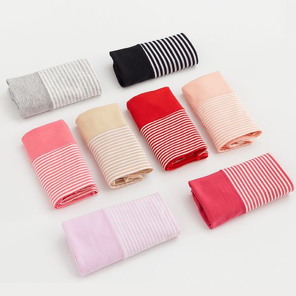 

3pieces/lot women cotton underwear briefs high waist striped triangle panties post-partum belly female plus size red purple pink s l xl, Black;pink