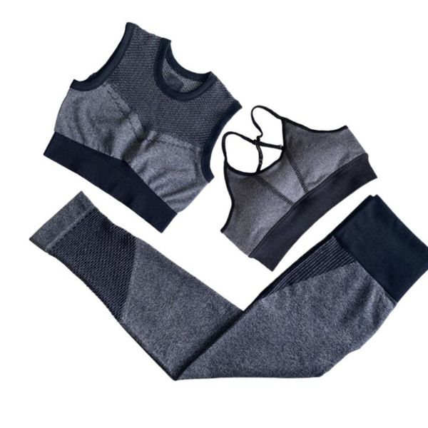 

2/3 pcs seamless sport set women fitness sport suit bra/crop vest hollow out leggings set workout outfit sport wear yoga sets c0122, Gray