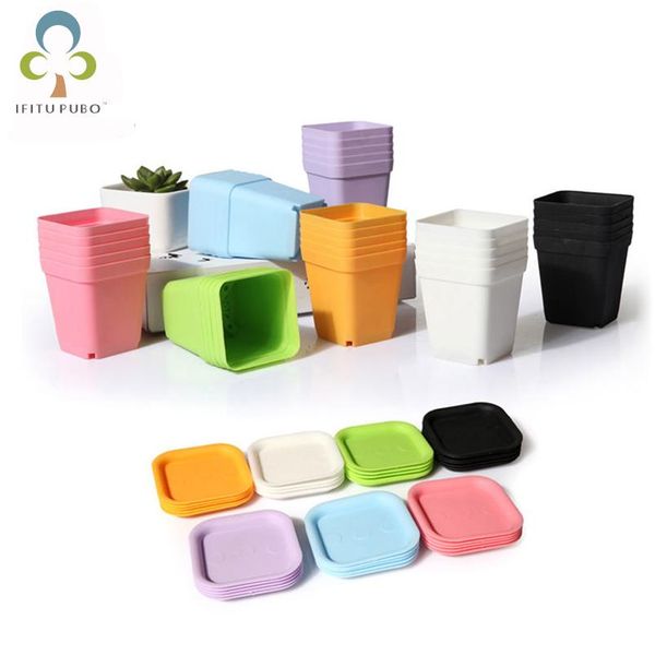 

10pcs mini square plastic plant flower pot home office decor planter colorful with pots trays green plant artifi wmthfy