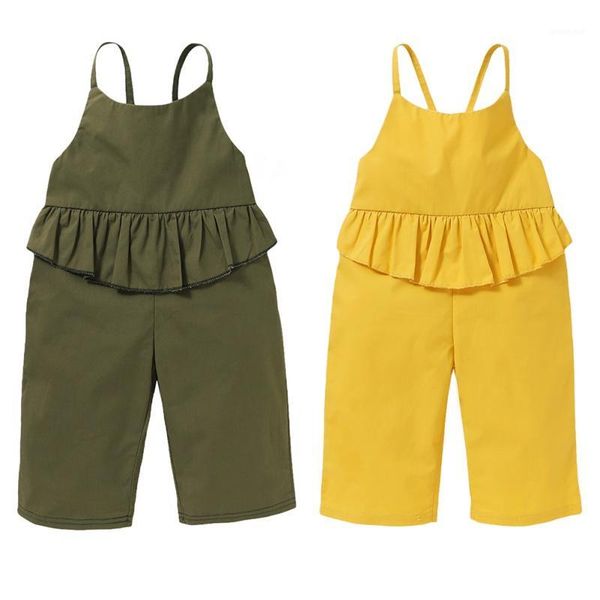

cotton summer new children's jumpsuit baby casual overalls for girls infant solid color suspenders1, White