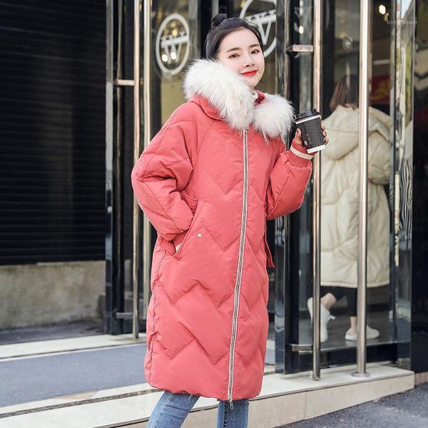 

2019 new arrival fashion women winter parka with fur collar long cotton padded warm thicken ladies coat parka womens jackets1, Black